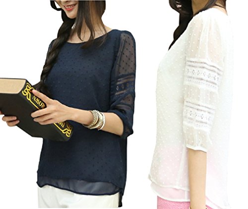 【ARINCO】 袖 シースルー シフォン ブラウス チュニック レディース エレガント カジュアル ホワイト ネイビー 大きい サイズ S M L XL 2XL 3XL