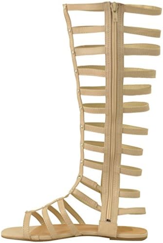 Isastyle Women's Flats Big Size Sandals Gladiator Shoes Rivets Buckle Zip Pumps for Casual Place PU Nude US 14