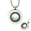 Floating Cubic Zirconia Stainless Steel "Love Kiss" Black Medallion Pendant Necklace