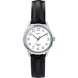 Timex Women's T20441 Black Leather Quartz Watch with White Dial