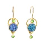 22k Gold Overlay Green Druzy and Peridot Earrings by Sajen