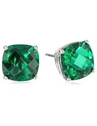 10k Gold Checkerboard Cushion Gemstone Stud Earrings (8mm )