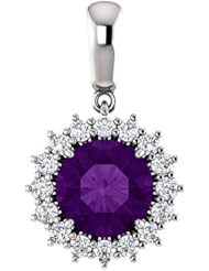 10K White Gold 8.00mm Round Cut Amethyst and Diamond Pendant -- LIFETIME WARRANTY
