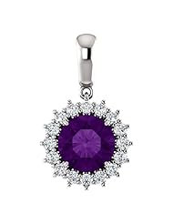 18K White Gold 8.00mm Round Cut Amethyst and Diamond Pendant -- LIFETIME WARRANTY
