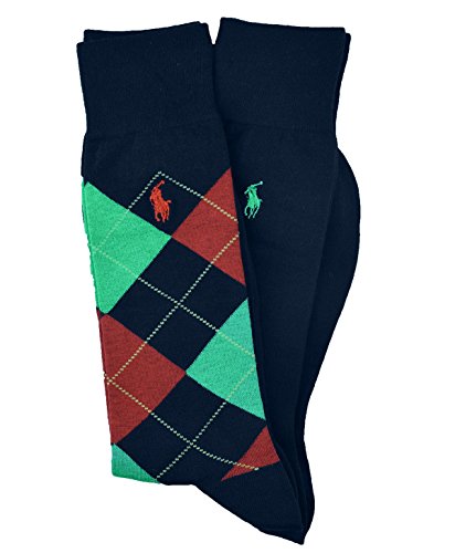 Polo Ralph Lauren Men's Solid/Argyle 2 Pack Dress Socks-Navy-Large