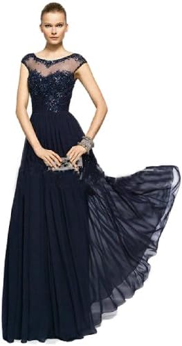 IBEAUTY DRESS Elegant Chiffon Half Sleeve Long Evening Dress Sapphire Blue US 8