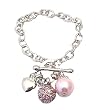 Bracelet - B111 - Pearl, Crystal Ball & Heart Charms ~ Rose