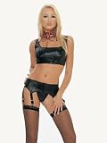 SeXy Black Wet Look Bustier Top Garter Belt and g-string Set