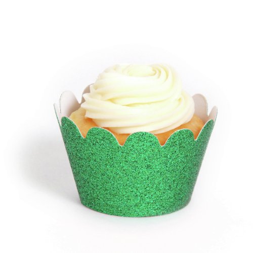 Dress My Cupcake Mini Emerald Green Reusable Glitter Cupcake Wrappers, Set of 18 - Green Baking Cups and Liners, Christmas 