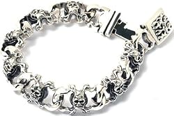 Silver Skull & Fire Flame Men's Bracelet