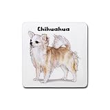 Chihuahua Long Hair Rubber Square Coaster (4 pack)