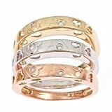 14K Tri-Color Gold White Diamond Stackable Rings (0.12 Cttw, SI Clarity, G Color)
