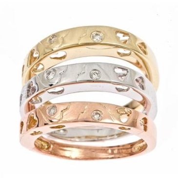 14K Tri-Color Gold White Diamond Stackable Rings (0.12 Cttw, SI Clarity, G Color)