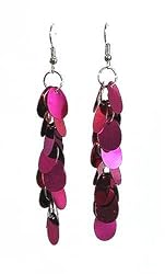 Earrings - E366 - Sequin Dangle - Oval ~ Fuchsia