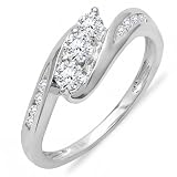 14k White Gold Round Diamond Ladies Swirl Engagement 3 Stone Bridal Ring (0.60 cttw, F-G-H Color, SI-I Clarity)