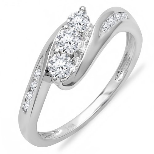 14k White Gold Round Diamond Ladies Swirl Engagement 3 Stone Bridal Ring (0.60 cttw, H-I Color, I1-I2 Clarity)