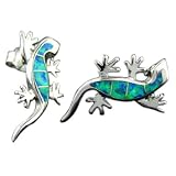 Rhodium Silver Opal Lizard Earrings Hawaiian Jewelry