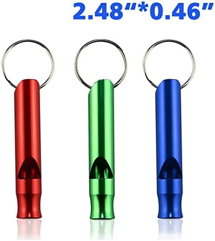 NewNewStar® 3Pack Emergency / Hiking Camping Survival lifeguard Aluminum Security Dog Cat Whistle Key Chain (Red Green Blue Color - L （2.48" * 0.46"）)