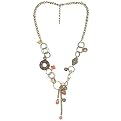 Goldtone Chain Link Necklace- Cream/ Topaz/ Coral