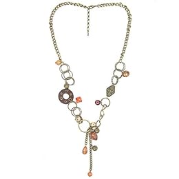 Goldtone Chain Link Necklace - Cream/ Topaz/ Coral