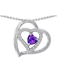 Original Star K (tm) Heart Shape Genuine Amethyst Pendant in 925 Sterling Silver