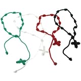 Knotted Rosary Bracelets in Red, White, Green, and Black Colors - Adjustable with Sliding Knot - Sold as a Set