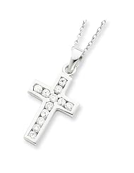 Sterling Silver CZ Cross on 16in Box Chain Necklace. Metal Wt- 4.9g