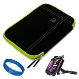 Black - Green Trim SumacLife Drumm Protective Nubuck Sleeve Cover for Samsung Galaxy Tab 7.7 LTE Android Tablet + Universal Adjustable Car Headrest Mount + SumacLife TM Wisdom Courage Wristband