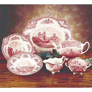 OLD BRITAIN CASTLES PINK RIM SOUP/PASTA BOWL