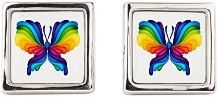 Cufflinks (Square) Rainbow Butterfly