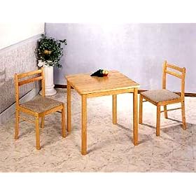 3pc Natural Finish Wood Dining Table and 2 Chairs Dinette Set by visiondecor Furniture
