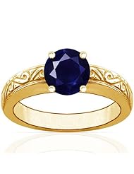 18K Yellow Gold Round Cut Blue Sapphire Solitaire Ring