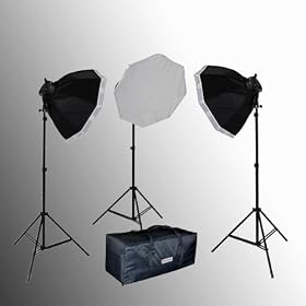 ePhoto 3000 WATT Digital Video Continuous Lighting Kit with Carrying Case - 3 light stands, 3 softboxes, 3 Light Heads(5 bulbs each) , 15 Photographic bulbs VL9058B by ePhoto