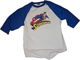 Superman Flying Over Logo Adult 3/4-Sleeve Baseball T-Shirt