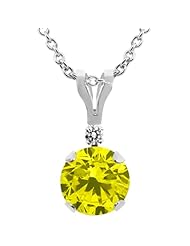 0.82 Ct Round Canary Diamond White Diamond 14K White Gold Pendant
