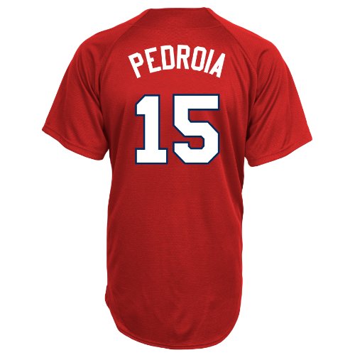 MLB Boston Red Sox Dustin Pedroia Adult Short-Sleeved Full Button Down Synthetic Replica Batting Practice Jersey, XX-Large