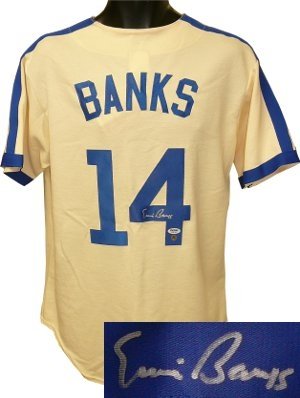 Ernie Banks Autographed/Hand Signed Chicago Cubs Cream Cooperstown Collection Jersey- PSA/Banks Holo