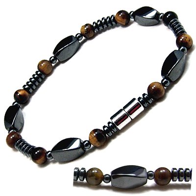 Men’s Magnetic Hematite Tiger’s Eye Bead Bracelet – 8.5″