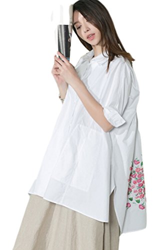 Mordenmiss Women's Hi-Low Hem Blouse with Back Flowers