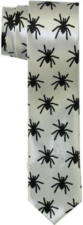 Outer Rebel Fashion Skinny Tie- Black Spiders on White