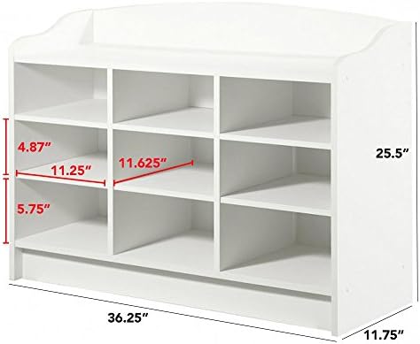 RB Spaces Shoe Storage Organizer Bench Entryway Hallway Mudroom Cubbies (White)