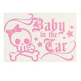ピンク（桃色） Baby in the carドクロ 海賊 スカル リボン 可愛い　女の子 窓ガラス用シール 子供 車の後ろ 安全 ※吸盤・マグネットタイプではありません 取付簡単 赤ちゃんが乗ってい