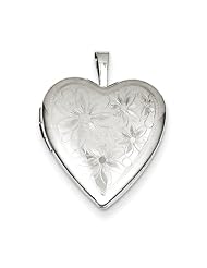 Sterling Silver 20mm Textured Daisies Heart Locket