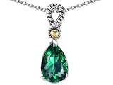 3.50 cts 925 Sterling Silver and 18k Gold Two Tone Genuine Lab Created Emerald Pendant