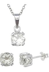 Vir Jewels Sterling Silver Green Amethyst Earrings and Pendant Set (6 MM Round)