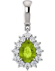18K White Gold 7.00x5.00mm Pear Cut Peridot and Diamond Pendant -- LIFETIME WARRANTY