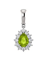 Platinum 7.00x5.00mm Pear Cut Peridot and Diamond Pendant -- LIFETIME WARRANTY