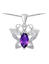 Original Star K (tm) Love Butterfly Pendant with Marquise Shape Simulated Amethyst in 925 Sterling Silver