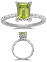 Peridot Ring - 1/2 (0.46-0.55) Ct Diamond & 1.60 Cts Peridot Ring in 14K Gold