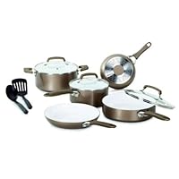 WearEver C944SA64 Pure Living Nonstick Ceramic Coating PTFE-PFOA-Cadmium Free Dishwasher Safe 10-Piece Cookware Set, Champagne Gold